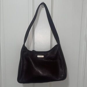 Giani Bernini Black Leather Shoulder Bag with Gold Logo Plaque